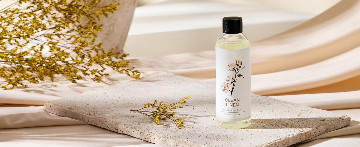 Reed Diffuser Oil Refill/Clean Linen/3.38oz(100ml/1 Pack/Scented Oil Refill for Reed Diffuser Home Fragrance for Bedroom, Bathroom Office Home Decor
