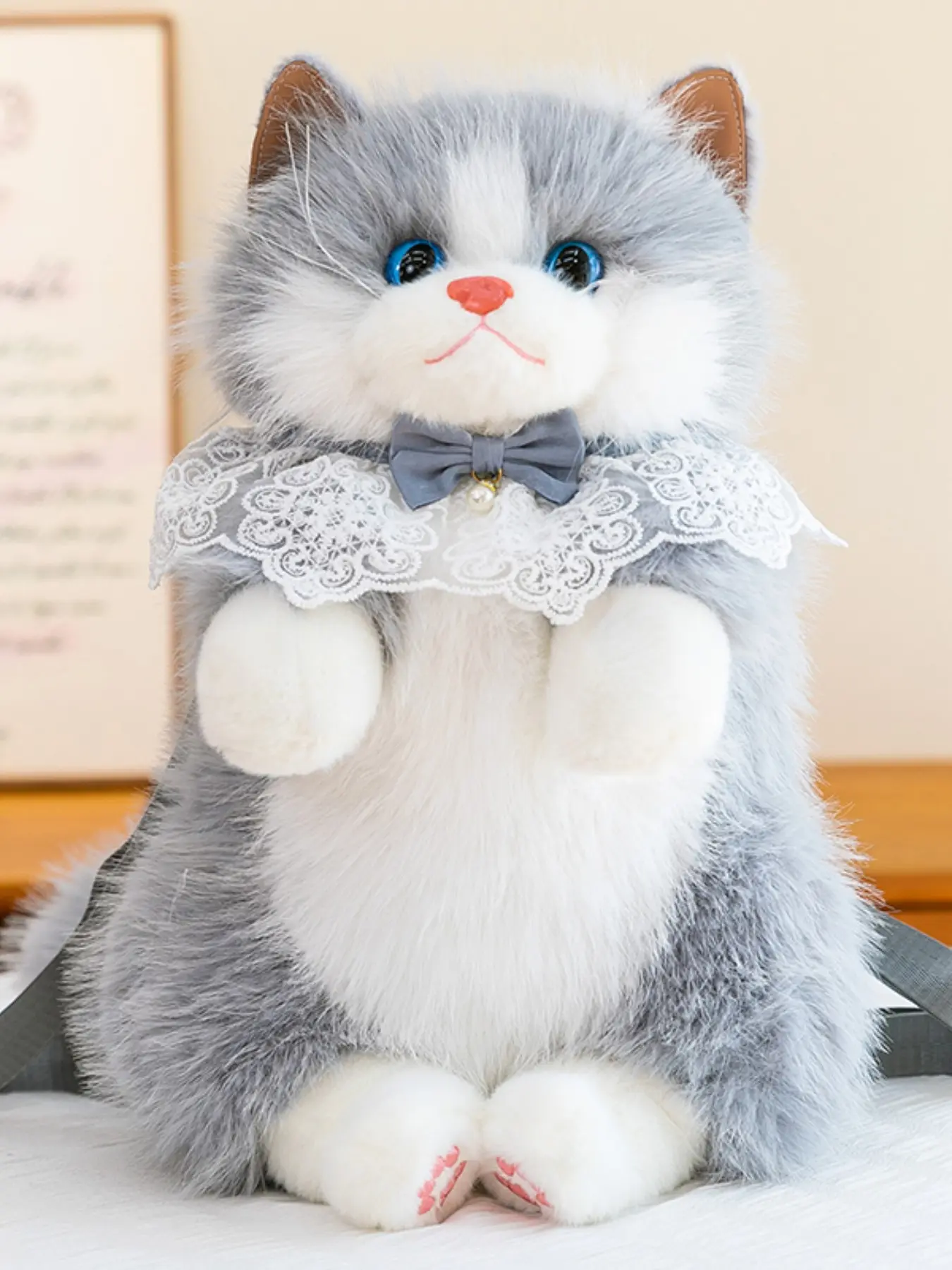 Bow Plush Cat Backpack, Large Capacity Soft Cute Animal Pattern Bag, Versatile Shoulder Bag for Daily Use, Work, School, Travel, Gift, Fluffy Backpack