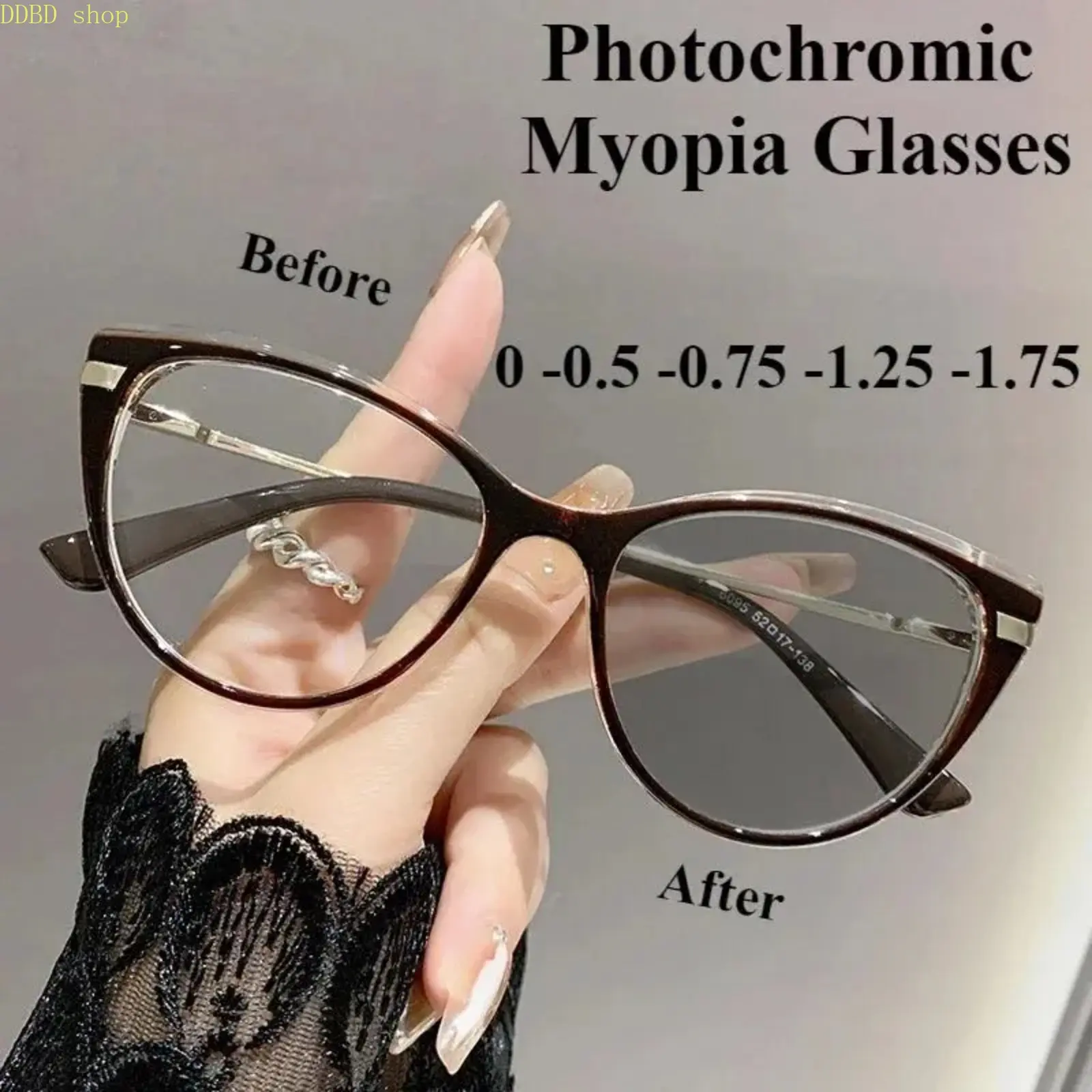 0 -0.5 -0.75 Photosensitive Myopia Glasses Cat Eye Anti Blue Light/myopia Glasses Flat Metal Eyeglass Frame for Myopia Glasses