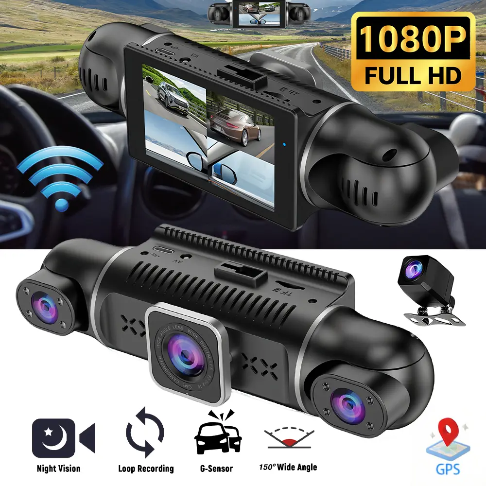 3/4 Lens Channel Dash Cam 1080P HD Ultimate Safety Dash Cam Set, 1080P Front and 720P Full Coverage Front, Rear, Left, and Right, Quad-Split Screen Display, HD Night Vision, WDR, G-Sensor, Loop Recording - Car Accessories/Car Dash