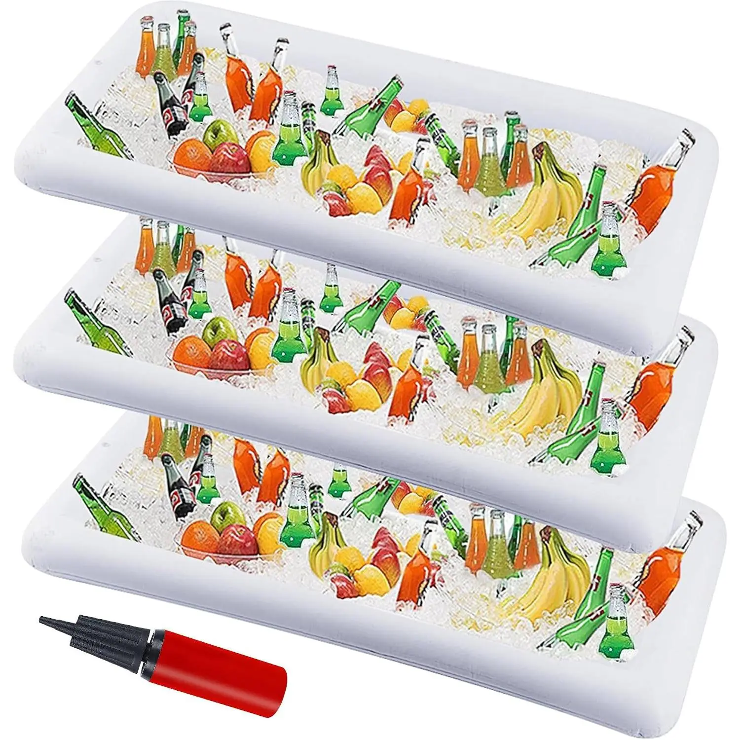 Inflatable Serving Bar, 3 Pack Ice Serving Buffet Salad Cooler Food Drink Containers with Drain Plug, BBQ Picnic Pool Party Supplies Inflatable Cooler, 42.5" L X 17.5" W
