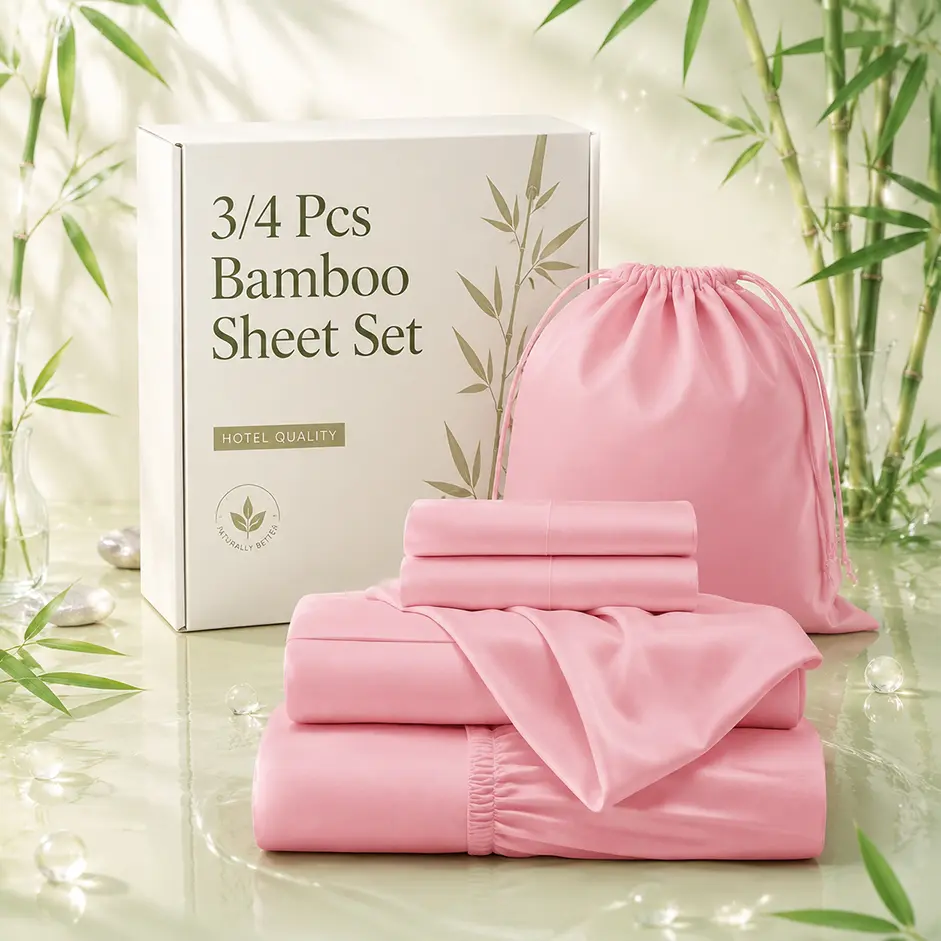 MUXHOMO Eco-Friendly Cooling 3/4 Pcs Bamboo Sheet Set - Hotel Quality Bedding, Double Stitching, Breathable, 16-Inch Deep Pocket, Full 360° Coverage, Machine Washable for Hot Sleepers on Hot Nights (Fitted & Cooling Flat Sheets Included), Fitted Sheets, B