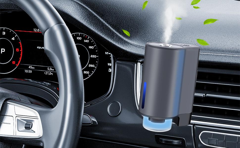 Auto-Aromatherapy Smart Car Air Freshener Diffuser with 3 Scent Options, Rechargeable Design, USB-Carger, and Easy to Install for Long-lasting Freshness. (Grey)