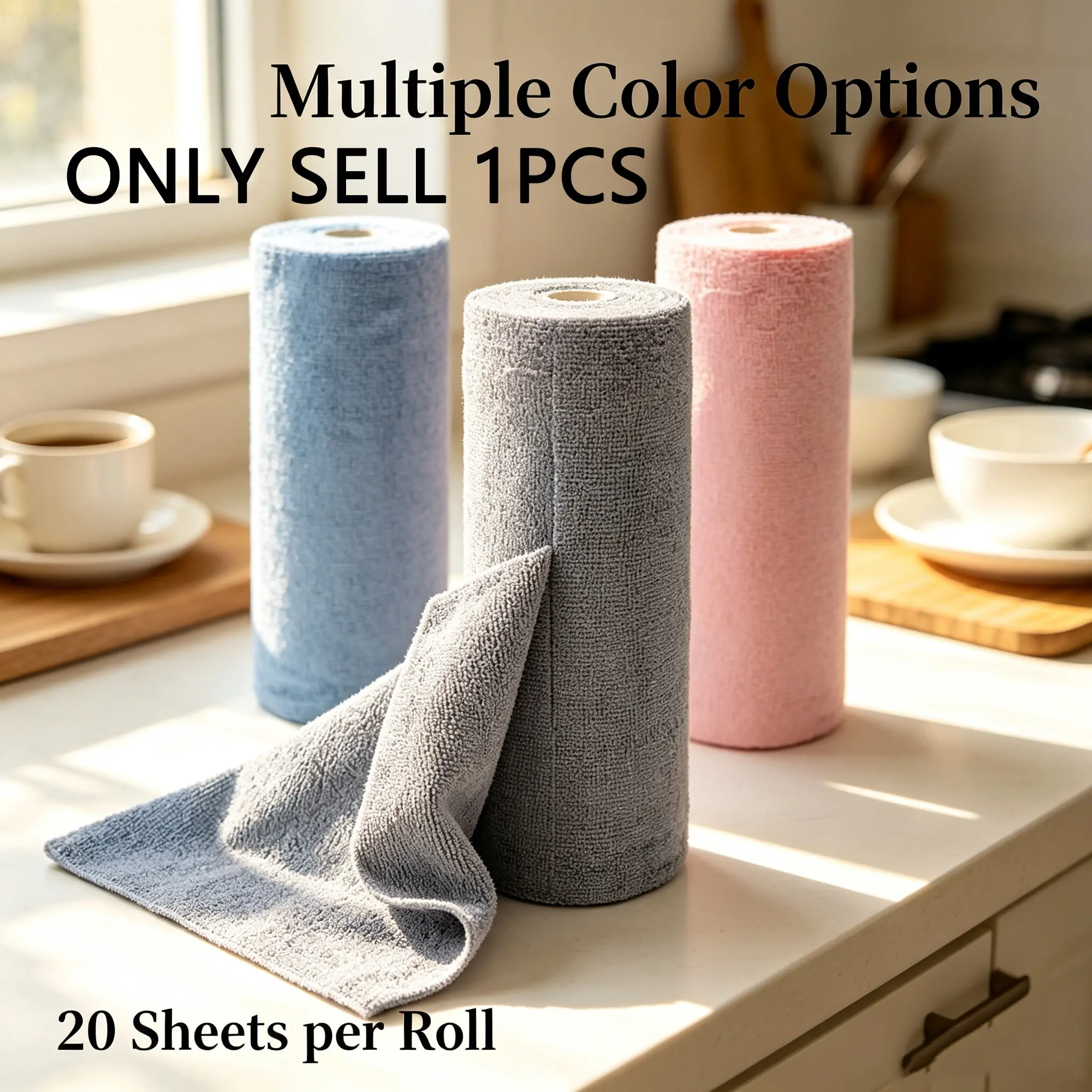 Kitchen Microfiber Cleaning Cloths Roll 20 Sheets, Tear Away Reusable, Absorbent Lint Free, Ideal for Dish Counter & Home Cleaning