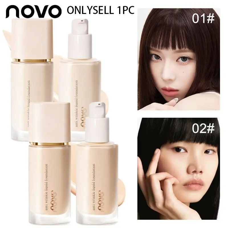 NOVO Anti Wrinkle Liquid Foundation Hydrating Oil Control Long Lasting Concealer Waterproof Natural Matte Longwear Foundation Daily Base Makeup