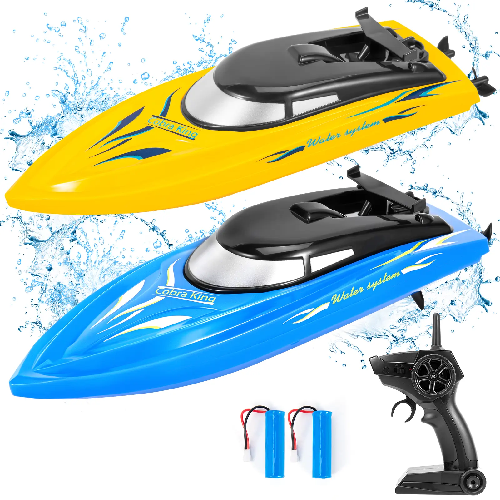 2 Pack High Speed RC Racing Boats Suitable for Kids and Adults, 2.4GHz Remote Control, Max Speed 10km/h with Self-Righting Function, Comes with 4 Rechargeable Batteries, Ideal Water Toy for Pools and Lakes