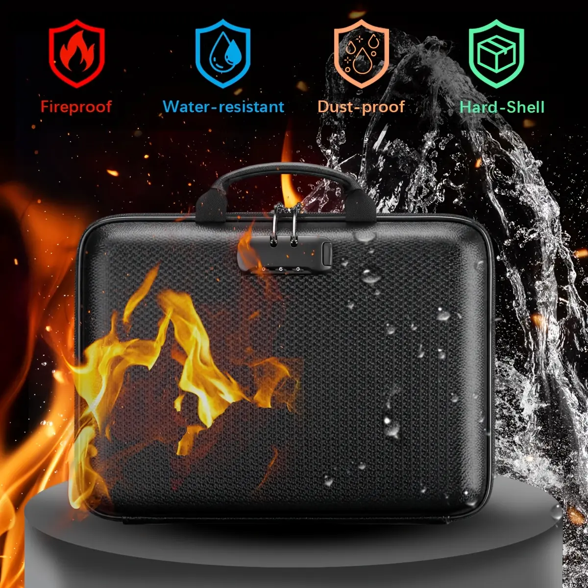 Internal organization, handbag, business briefcase, fire-resistant document organizer, lockable, hard-shell fire-resistant document case, accordion-style document folder with 13 colored pockets, suitable for home, office, and travel