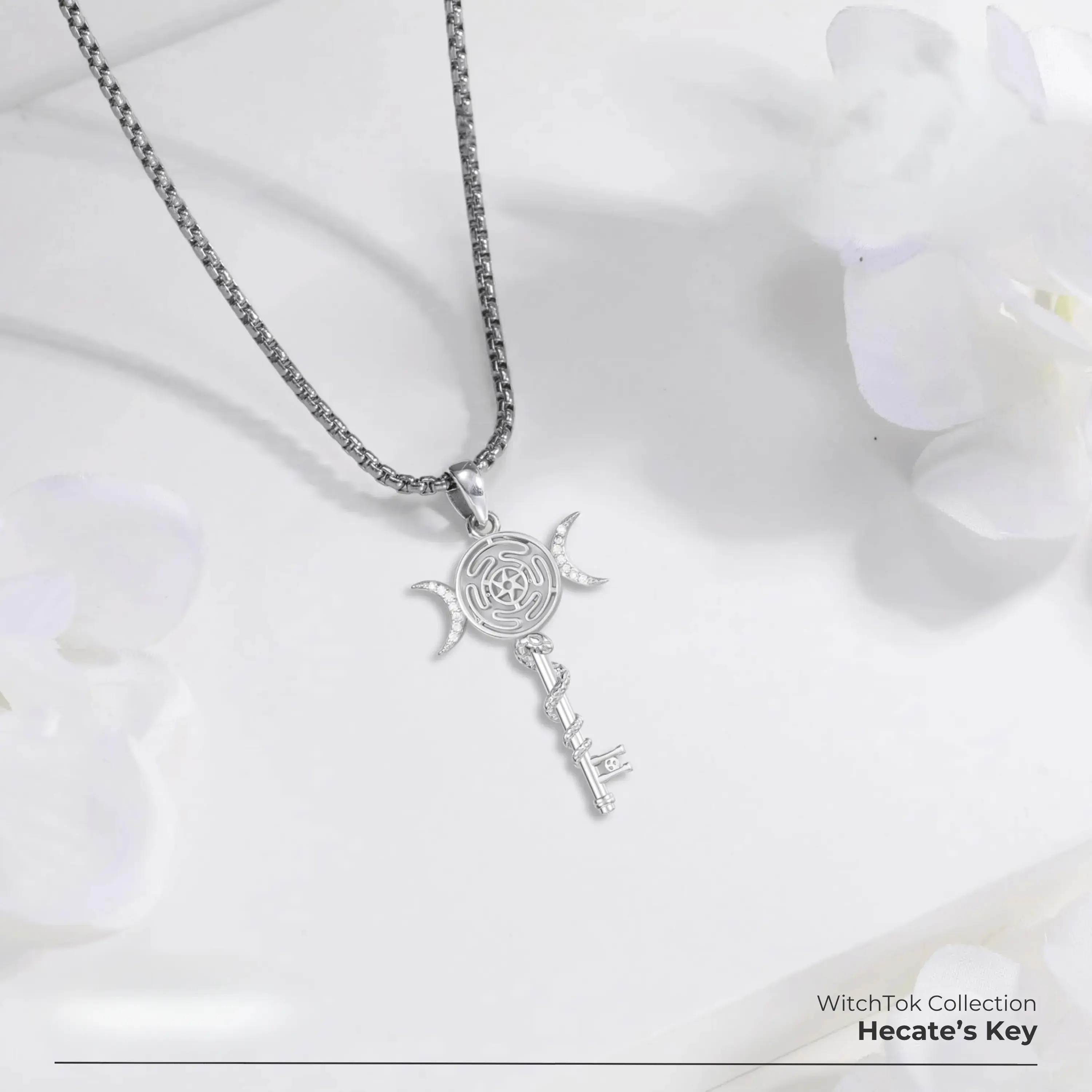 Hekate Triple Moon Goddess Pagan Wiccan Magic  Necklace Pendant Protection Blessed Amulet Jewelry Gift for Women Men