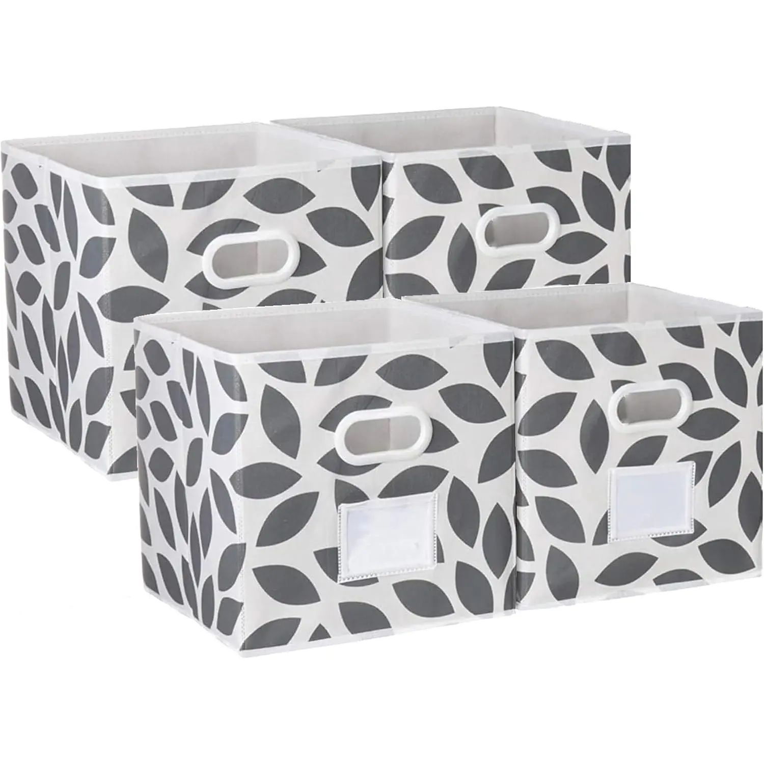 Foldable Fabric Storage Bins with  Plastic Handles, Grey | 4 pack cloth storage bins with  carry handles, Foldable Storage Cubes Organizer Baskets, ideal for  bedroom closet
