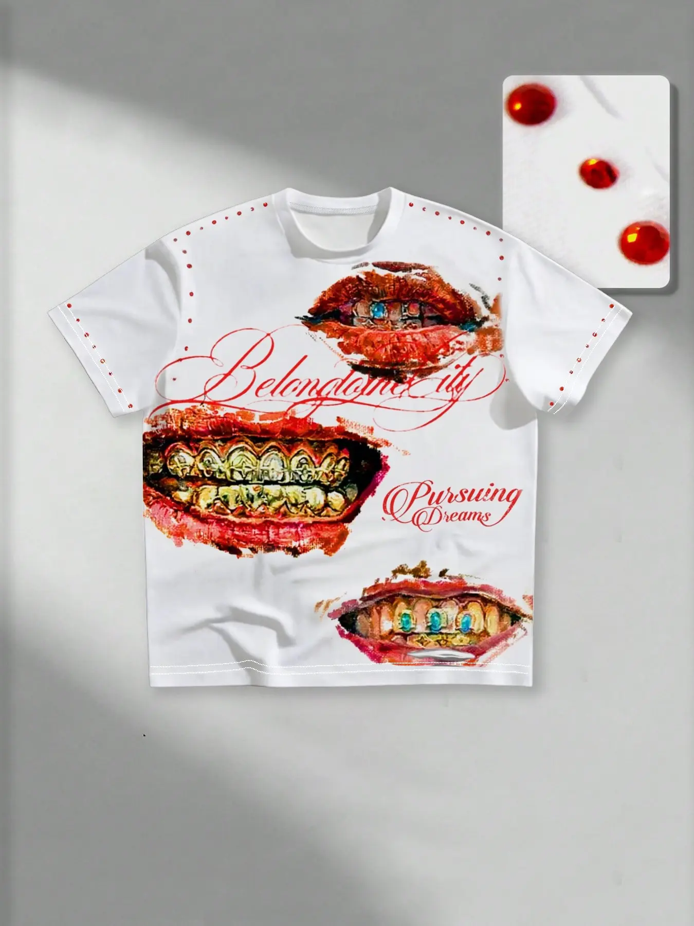 Men's White Burger Graphic T-Shirt, Oversized Short Sleeve Crew Neck Tee with Multiple Hamburger Prints, Red Script Lettering and Dot Details, Retro Y2K Casual Streetwear for Summer, Campus, Travel, Festivals, Parties, Photos and Everyday Wear