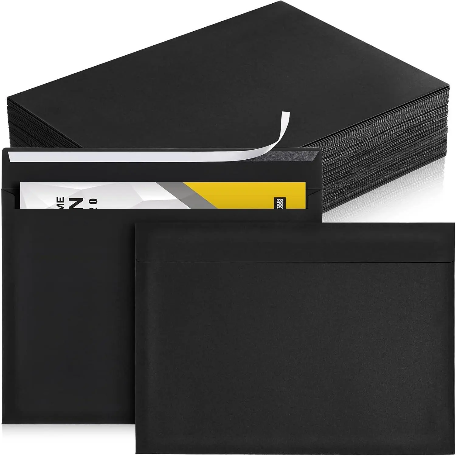 100 Pack 9x12 Open End Booklet Black Envelopes 80 lb 120gsm Catalog Envelopes with Closure for Mailing Catalogs, Financial Documents, Magazines, Pamphlets & Business(Gift)