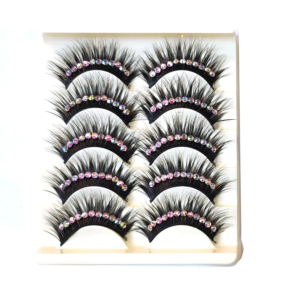 5 Pairs Rhinestone False Eyelashes, Synthetic Lashes, Sparkling Stage Makeup, Perfect for Latin Dance, Dense Bright Style, Ideal for Parties and Balls