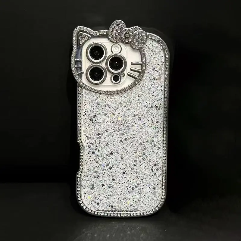 Rhinestone Decor Cat Design Smartphone Case, Mobile Phone Casing, Glitter Phone Protective Cover, Phone Accessory Compatible with iPhone 13 14 15 16 Series