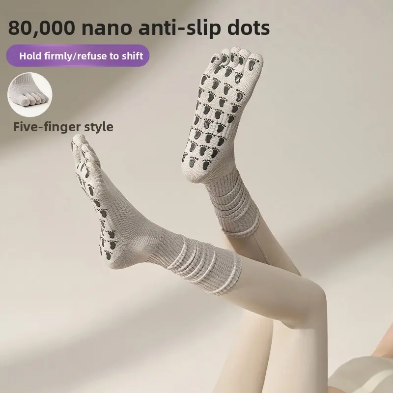 Summer medium tube yoga five-finger socks non-slip Pilates socks ballet style women's lace split-toe sports fitness socks comfortable and breathable