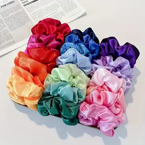 [8pcs Bright Satin Scrunchies] 8pcs Bright Satin Scrunchies Women's Versatile Hair Tie Fabric Hair Additions Multi-Color Hair Tie Headwear