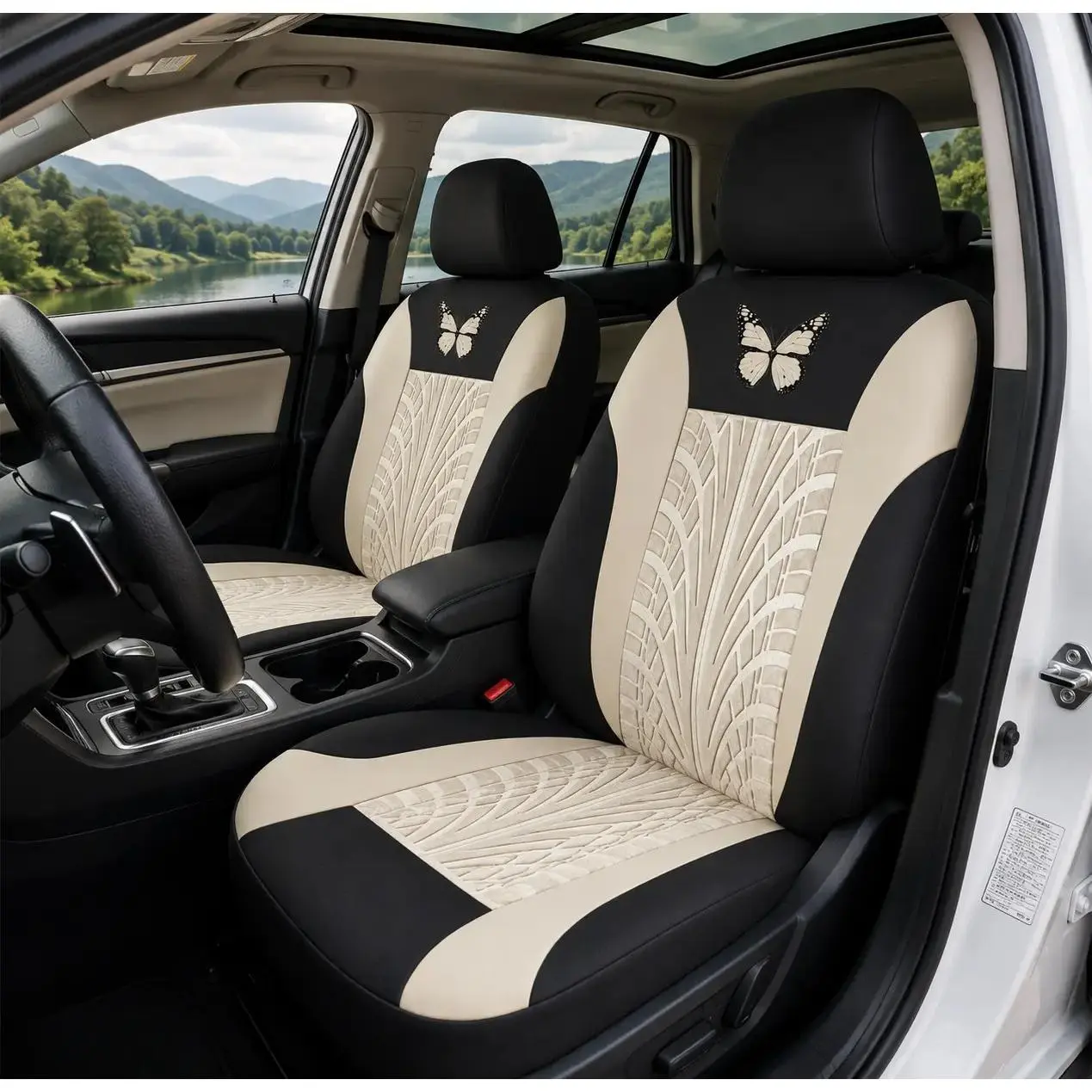 Cute Butterfly Car Seat Covers, 4-Piece Durable Embossed Front Seat Protector Set with Headrest Covers, Light Luxury Car Interior Accessories for Women & Men, Cute Car Accessories homedecor