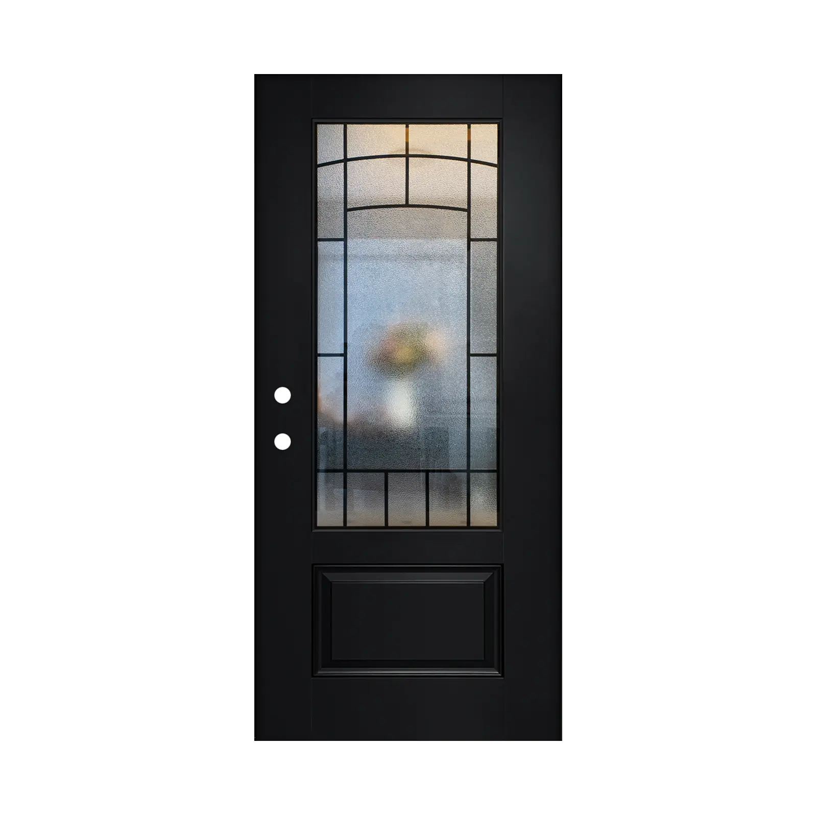 ARCH 36x80 in Smooth Fiberglass Entry Door Slab - Black Right Hand Inswing Cloud-Glass Front Door, Modern Luxury American Design, Polyfoam Core, for Outdoor Garden Use (Slab Only)