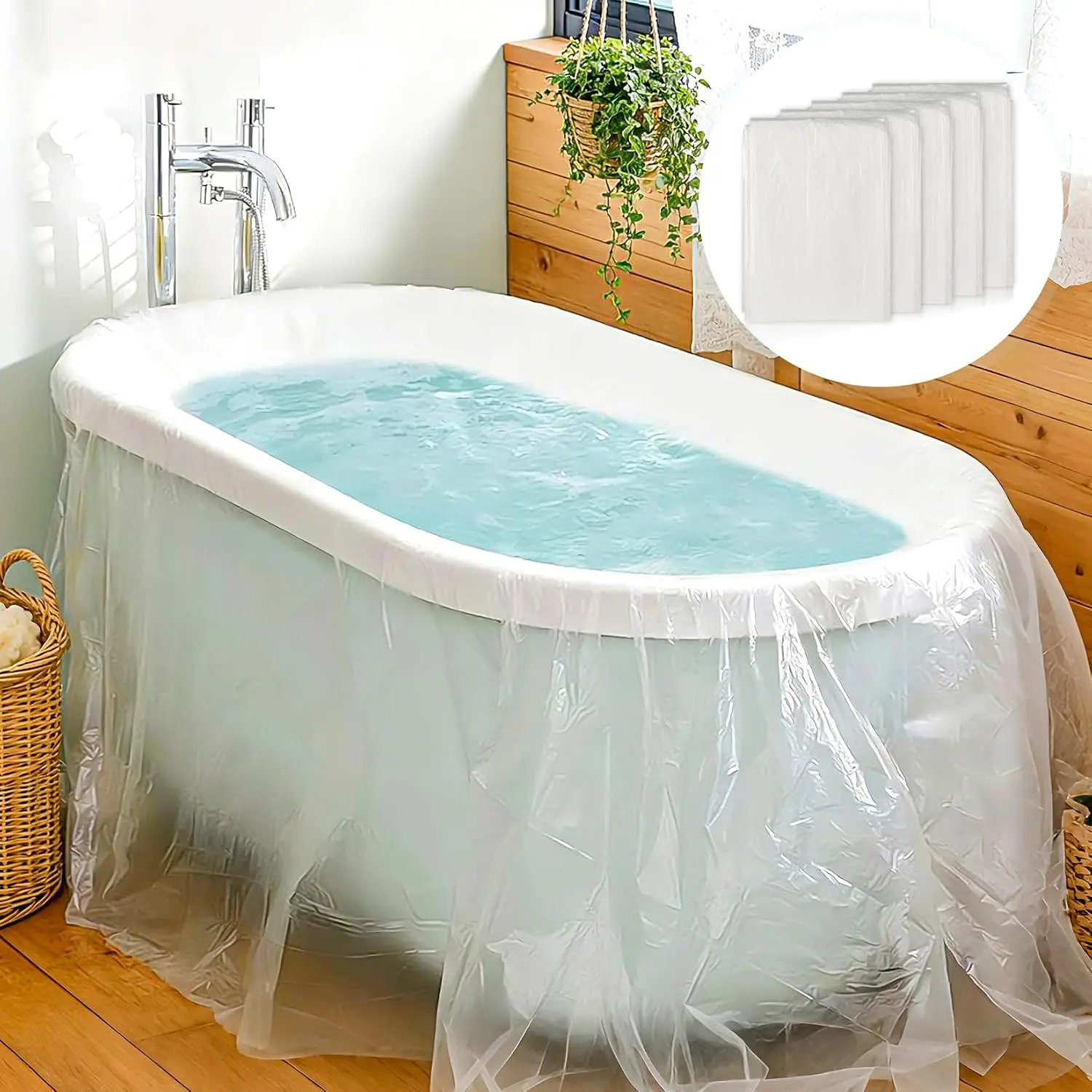 5PACK Disposable Bathtub Cover Liner - 102 x 47 Inch Large Size Transparent Plastic Bathtub Liner, Portable Bath Tub Bag with Sticker, Ideal for Travel Salon Spa Household Hotel Pet Bathing