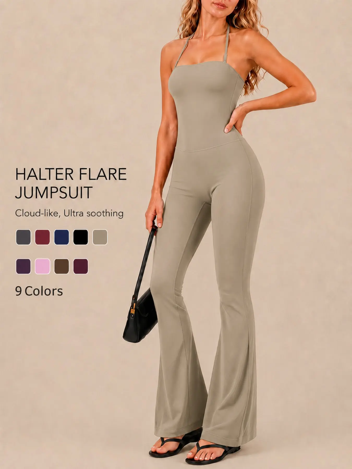 Women’s Halter Neck Sleeveless Sports Jumpsuit Yoga Jumpsuit One Piece Buttery Soft Moisture Wicking Breathable Stretch Shaping Workout Romper for Gym Cycling Casual Travel Wear Stretchy Sports Jumpsuit