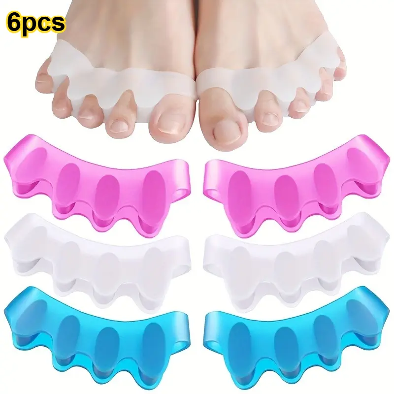 6pcs Toe Separators, (Soft, for Night/Home Use solely, Long-Term Use with Regular Replacement) Silicone Toe Spacers, Restoring Original Toe Shape, Unisex
