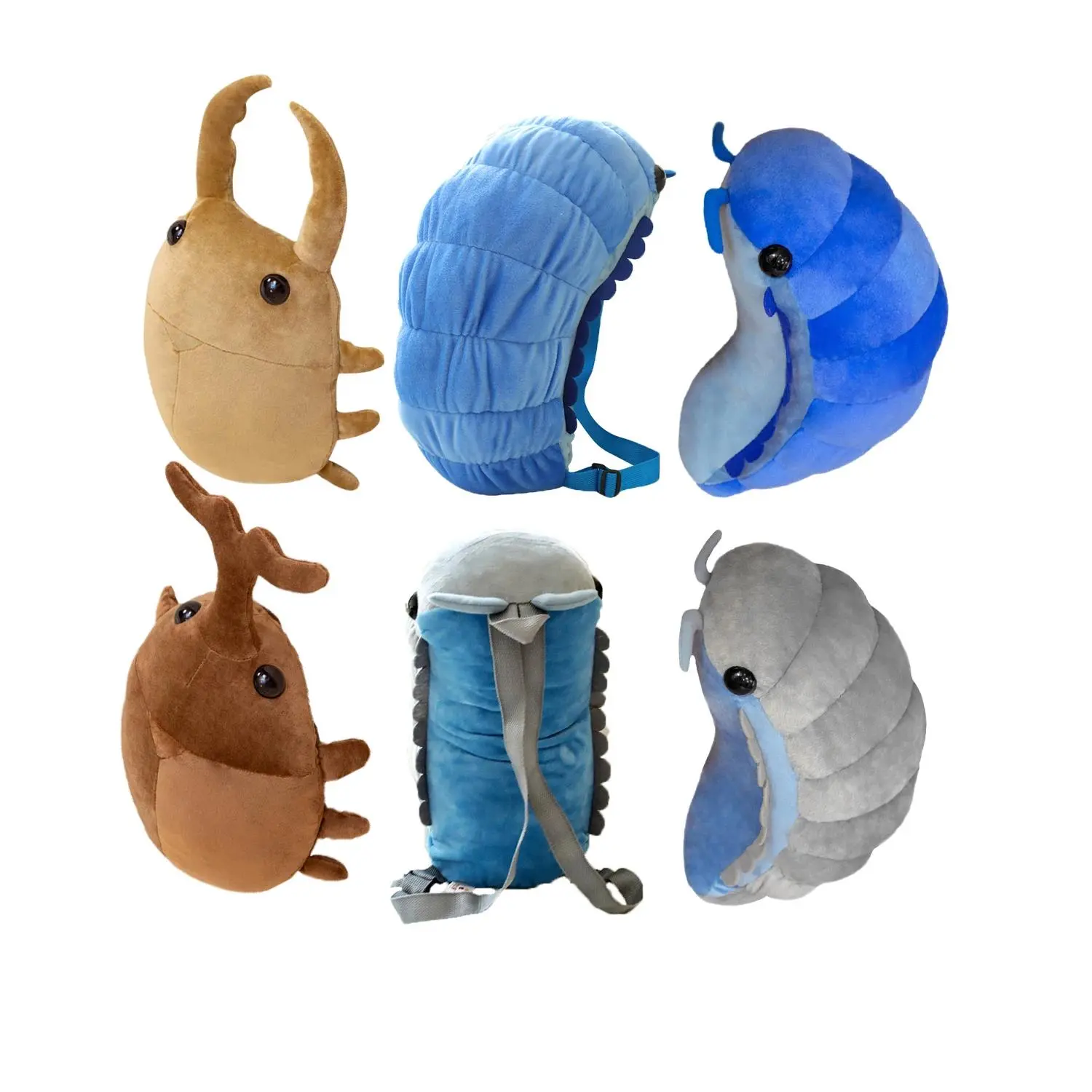 Simulation Insect Plush Toys Soft Cartoon Isopod Backpack Watermelon Worm Stuffed Hercules Beetle Toys Saw Shovel Stag Beetle, Backpack Shape, Plush Fabric