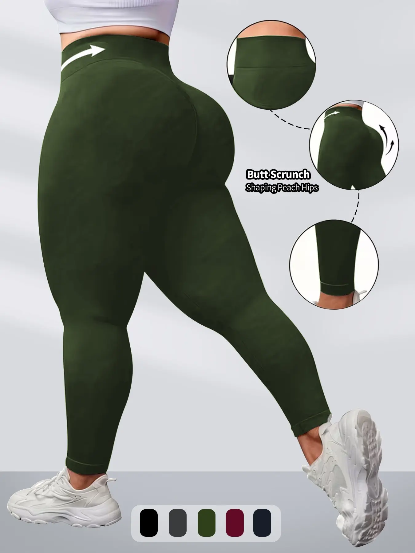 Women's Plus Size High Waist Tummy Control Tight Pants, Ultra Soft Full-Length Yoga Running Pants, Solid Color Non-Transparent, Fitness Pants