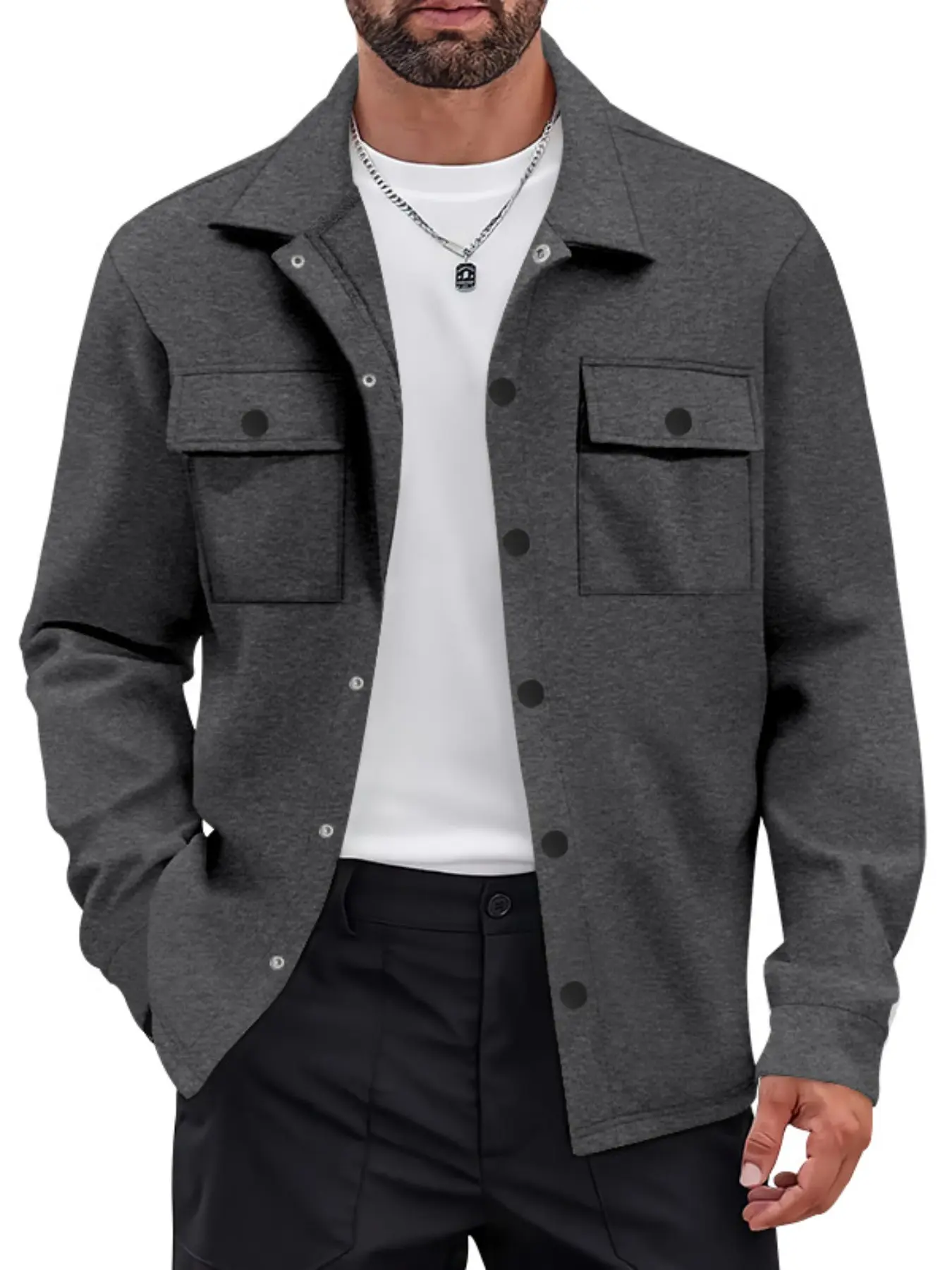 Men's Button Down Shirt Jacket, Lapel Collar Flannel Shacket with Chest Pockets, Soft Fleece Lined Casual Overshirt, Lightweight Warm Utility Trucker Jacket for Fall Winter Multiple Colors Casual Fashion Jacket