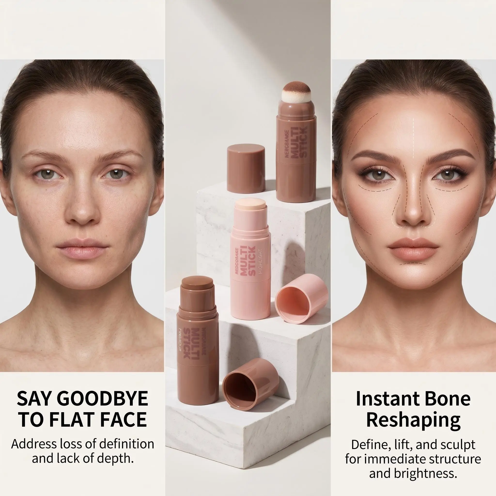Herorange Dual-Ended Contour Bronzer Highlighter Stick, Korean Minimalist Bare Makeup, Precise Application, Daily Use, Universal Full Makeup