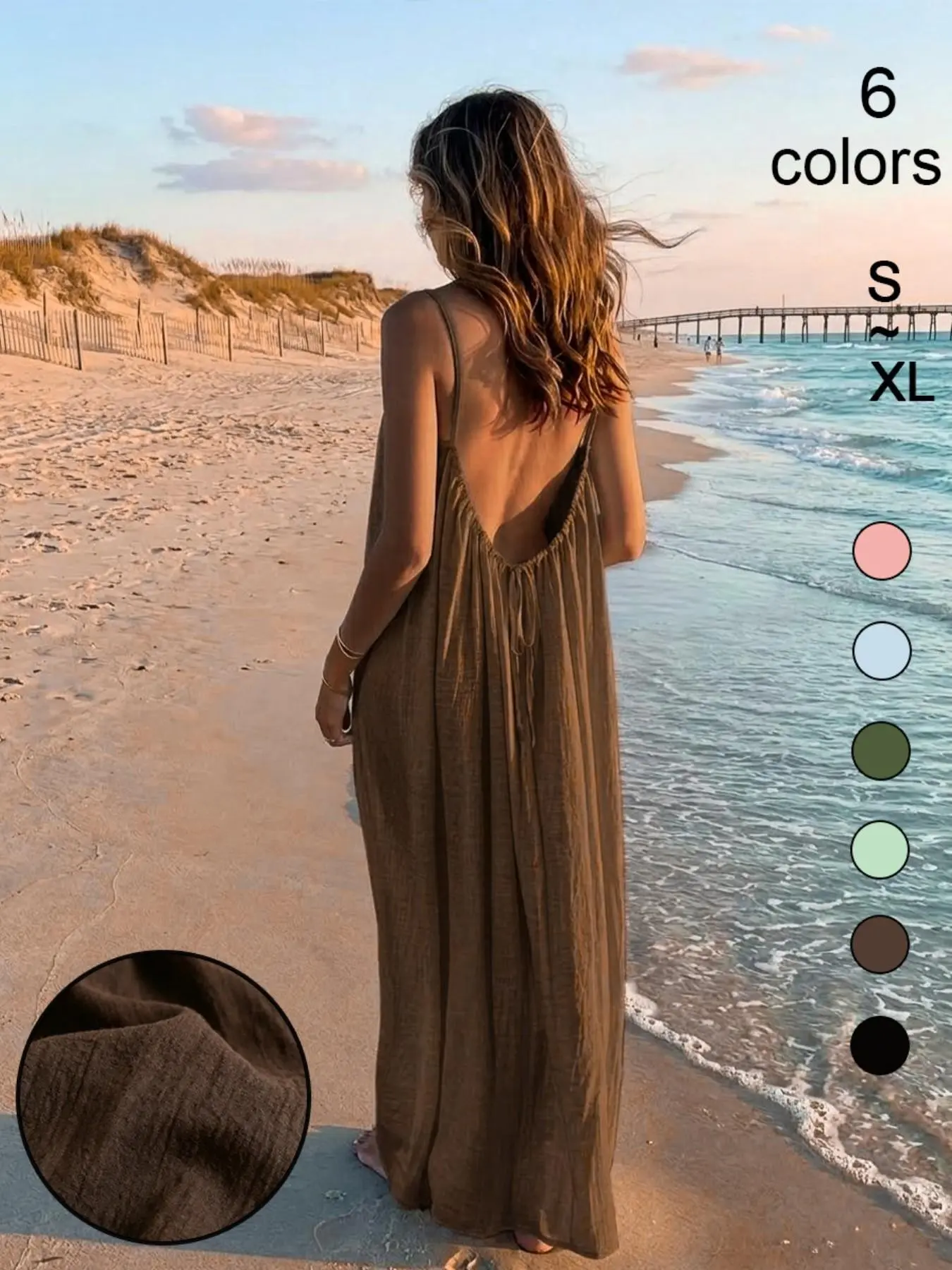 LF8460 Tiktok Trendy Home Sleep Dress, Casual Loose Fit Tie Back Strapless Long Dress, Soft Breathable, Multi-Color Women's Sleepwear, Beach Cover-Up