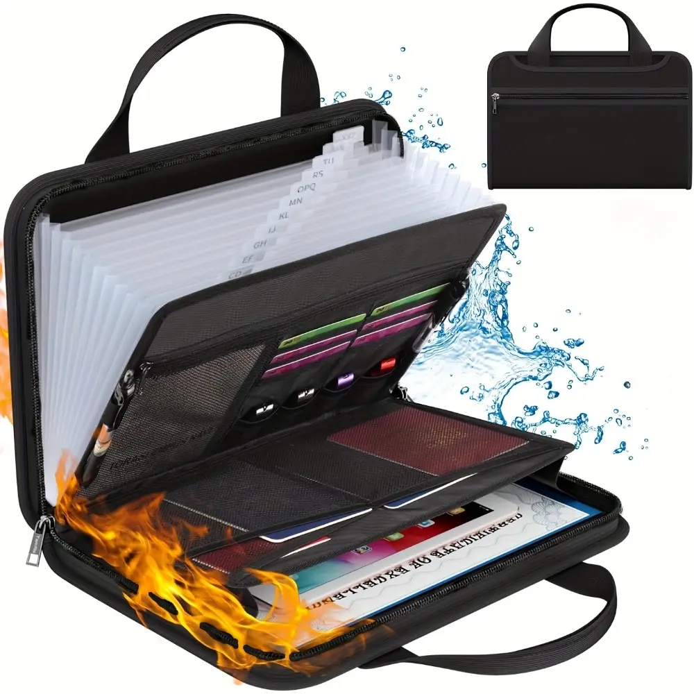 Fireproof and Waterproof Expandable Fireproof File Organizer Bag - Pocket Heavy-Duty Accordion Folder, Large-Capacity Foldable Storage Bag, Used for Fireproof Original Documents, Business/Office/Use, Travel-Friendly Design, Travel Essentials