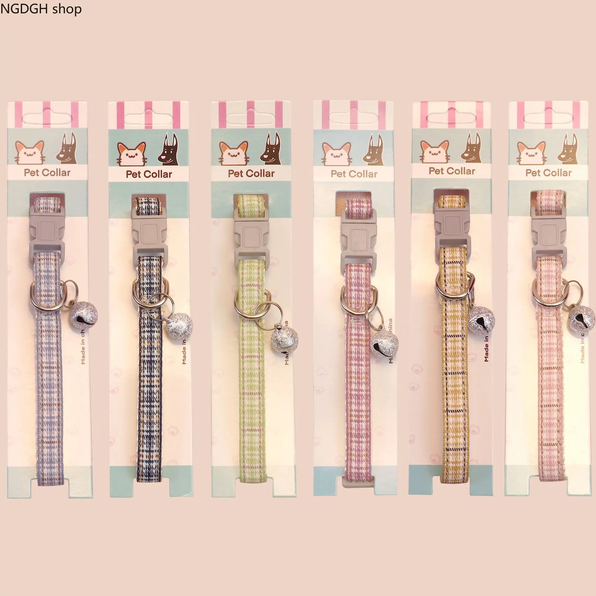 Adjustable Plaid Fabric Collar for Cats & Dogs, Cute Puppy & Kitten Neck Accessory with Bell for Daily Wear, Adjustable Fit, Collared, Cute Pattern