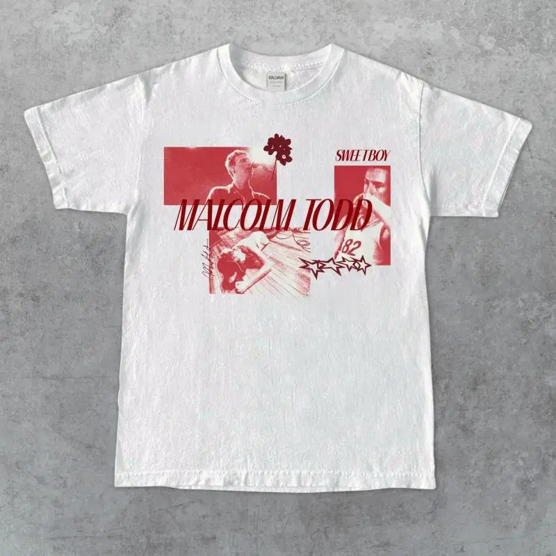 Unisex Malcolm Todd Inspired Casual Vintage Fashion Breathable Short-Sleeve Round Neck Indie Pop Collage Red Lyric Graphic T-Shirt, Personalized Aesthetics Sports Top, Fan Gift
