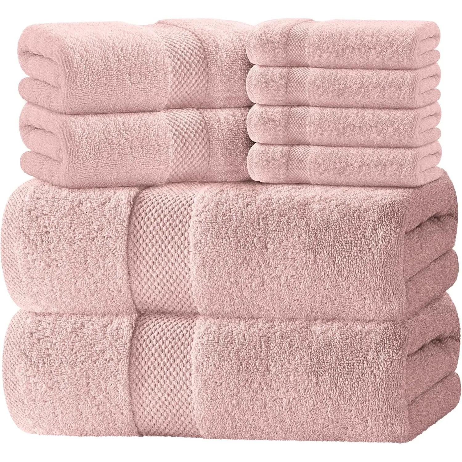 White Classic Luxury Bath Towel Set of 8 Pieces - 100% Turkish Cotton Highly Absorbent Towels for Bathroom, 2 Luxury Bath Towels 700GSM, 2 Hand Towels, 4 Washcloths, Pink