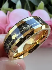 Heartbeat Signal Tungsten Ring, Elegant Carbon Fiber Ecg Band, Non-Fading, Perfect Gift for Valentine's Day and Birthdays