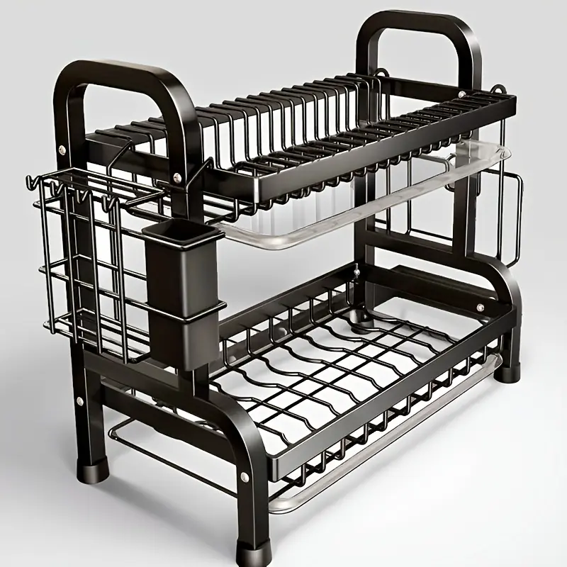 Multi-Functional Kitchen Countertop Rack, 2/3 Layer Drying Rack, Adjustable Dish Drainer, Bowl Dish Organizer, Knife Holder, Chopstick Cage, Adjustable Storage, Cutlery Holder, Space-Saving Design