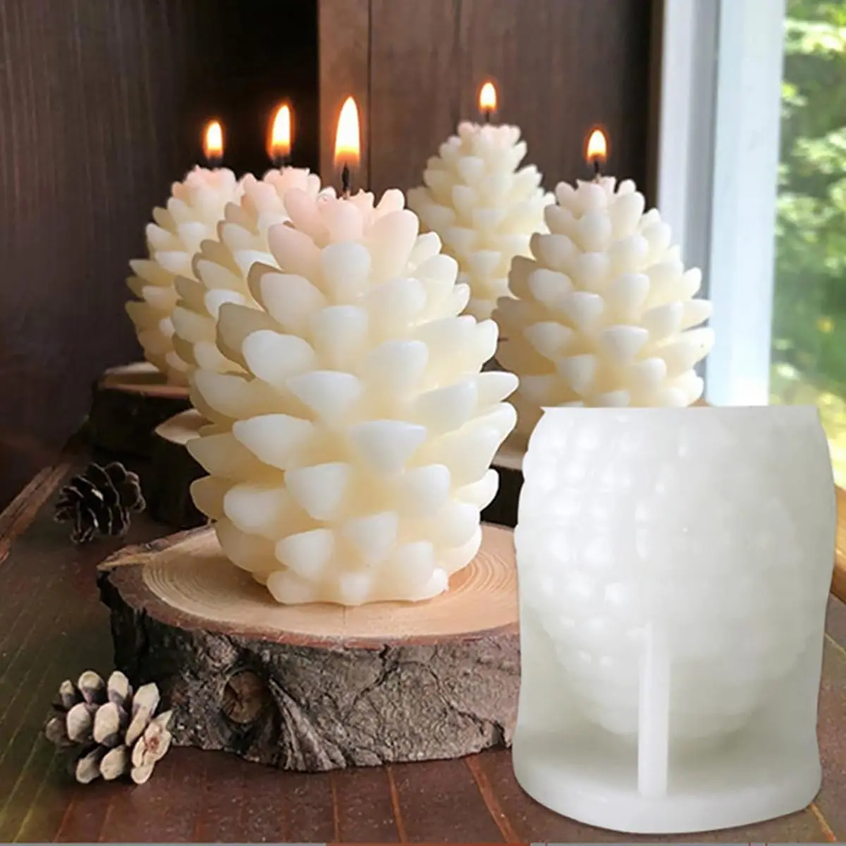 Christmas Pinecone  Candle Molds Soap Mold  Xmas Theme  Concrete Mould DIY Supplies Ornament Mold Autumn Table  Decor 1 count
