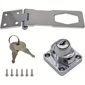 1 Set 2-In-1 Locks with Lock Plates, Thickened Office Desk File Cabinet Locks, Wardrobe Locks, Ninety-Degree Hasp Locks for Shops & Stores & Hotels