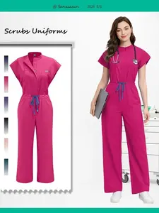 Multicolor Surgical Jumpsuit One-piece Clinical Scrub Medical Doctor Nursing Uniforms Short Sleeve Pocket Pet Hospital Workwear