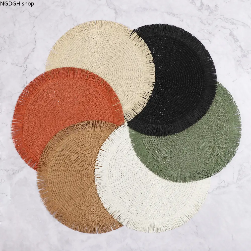 Kitchen Placemat - Woven Round Placemat Set Fringe Table Mats for Dining Table Kitchen Daily Decor