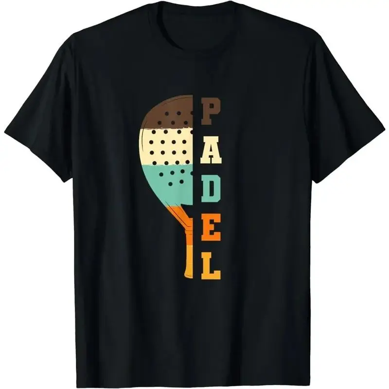 Padel Tennis Racquet Ball-Inspired Round Neck Sporty Top, Vintage Print Casual Wear for Casual Sports & Streetwear