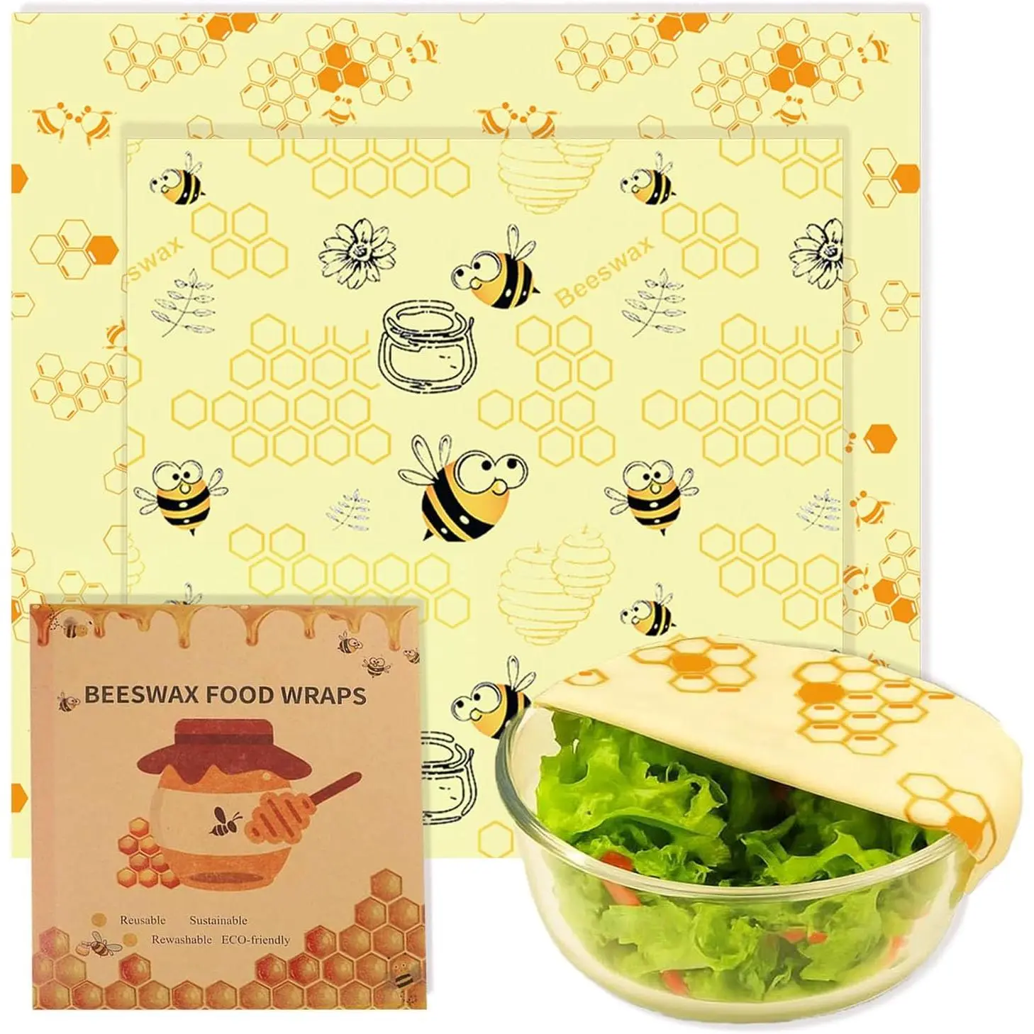 2 count  Beeswax Wraps 14 x 13 Inch & 11 x 10 Inch Beeswax Sandwich Wraps for   Sustainable  Storage Wraps