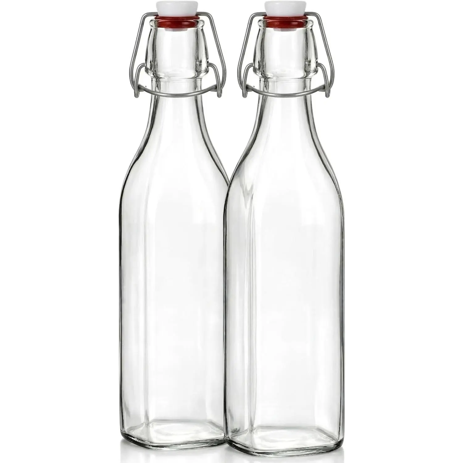 SQUARE Swing Top Glass Bottles With Lids - 33.75 Oz Airtight Flip Top Glass Water Bottles Great For Oil And Vinegar, Beverages, Juices, Smoothies - 2 Pack (Not For Carbonated Beverages)