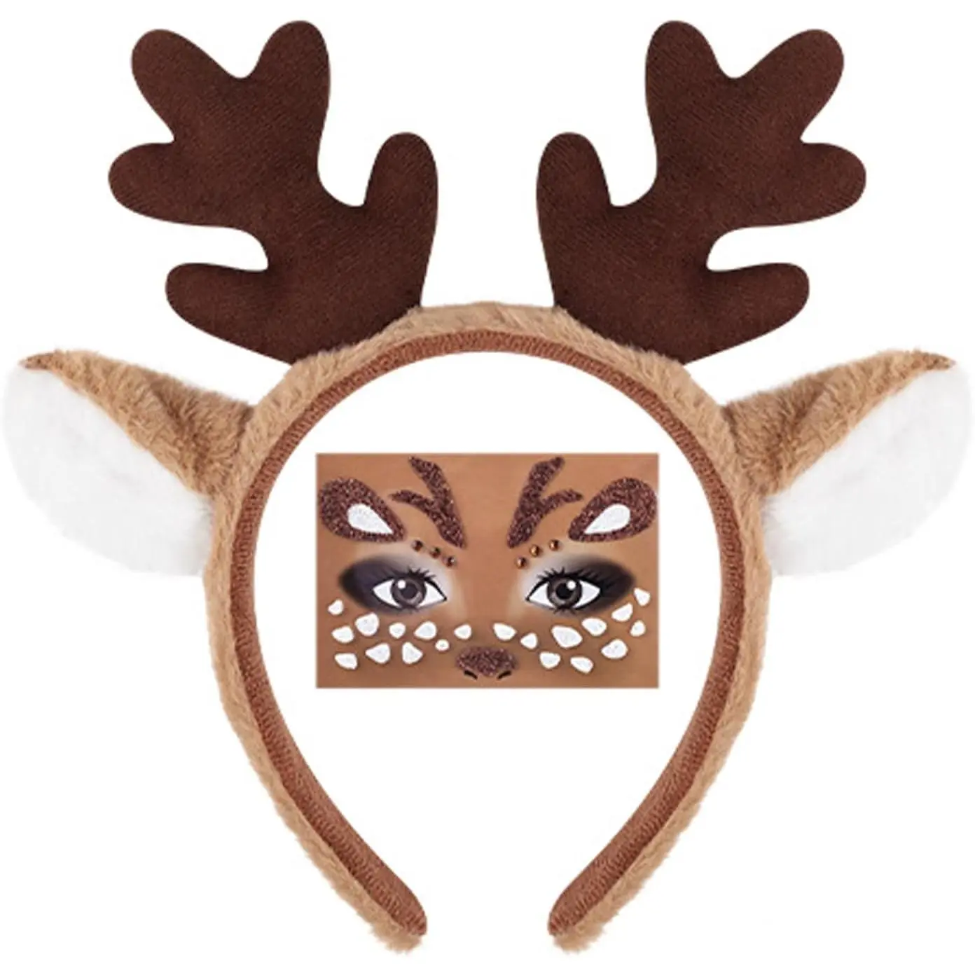 Cute Synthetic Adult-Size Reindeer Antler Headband with Sticker, Christmas Halloween Costume Wear, Festive Party Accessory & Holiday Decoration