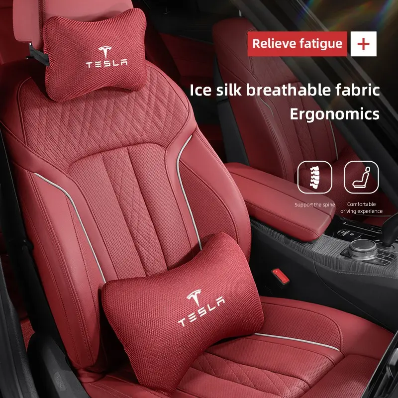 Car Seat Neck Headrest Waist Cushioning Ice Silk Pillow Interior Accessories For Tesla Model 3 Model S Model X Model Y Cybertruck Roadster SpaceX