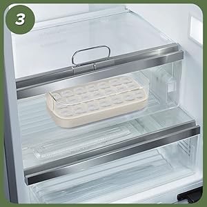 Ice Cube Tray with Lid and Bin 21 Pcs Quick-Fill Ice Cube Mold For Freezer Easy Press to Release White No-Touch Ice Cube Trays