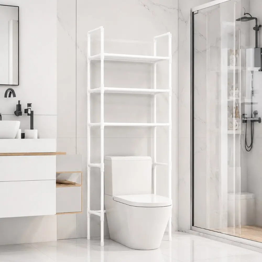 Over The Toilet Storage Rack, Multi-Tier Freestanding Bathroom Organizer Shelf, Space-Saving Toilet Top Storage Stand for Bathroom Essentials, Cleaning Supplies, Towels & Home Organization