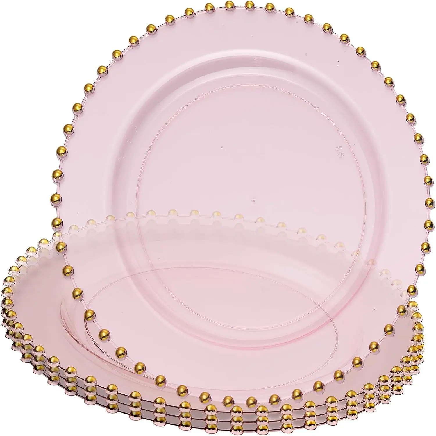 Translucent  with  Rim Plastic Charger Plates with Beaded  – Pack of 4 – 13" Elegant Round Disposable Chargers for Weddings, Events, Parties, and Dinners