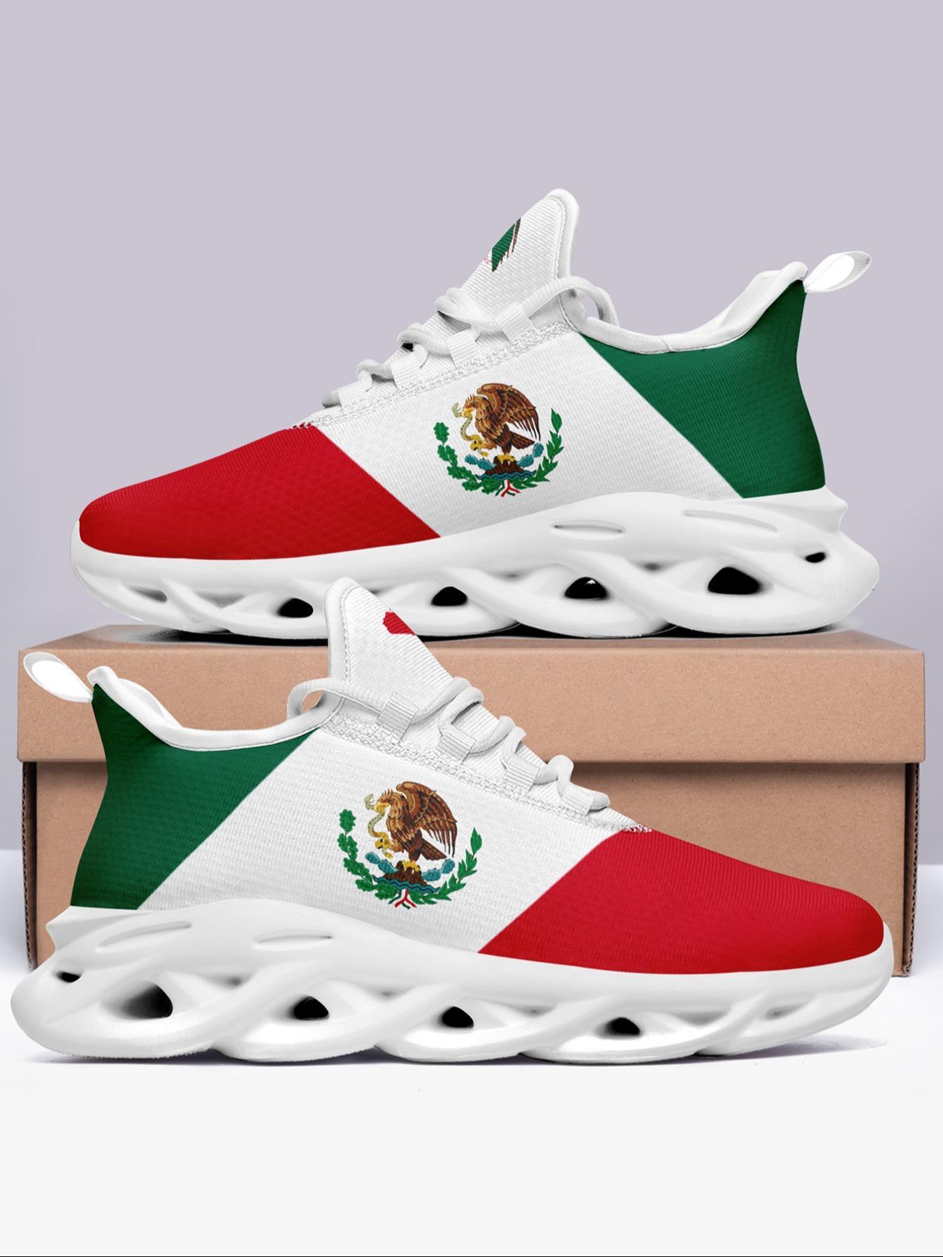 Women's Mexico Flag Print Lace Up Running Sneakers, Casual Comfortable Breathable Sports Fashionable Shoes, Gym Training Sport Walking Sneakers for Daily Wear, Trainer