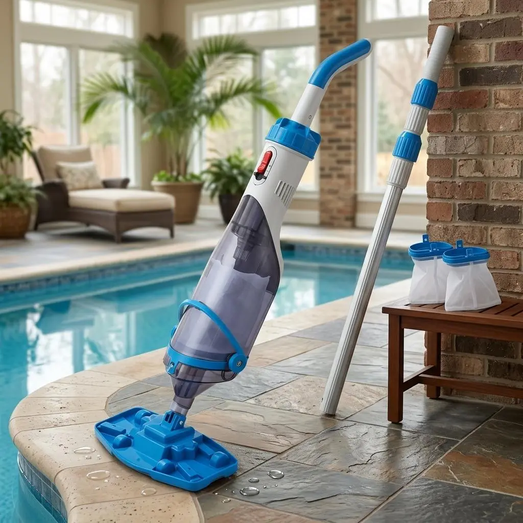 Portable Cordless Pool Vacuum, Handheld Suction Cleaner with Telescopic Pole, Dual Filter & Long Battery Life for Pools and Spas