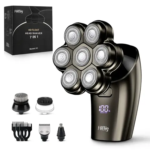 HiBig 7 in 1 Electric Grooming Kit for Men - 7in1 Beard Trim, Face Trimmer, Body Trimmer, Barber Equipment, Cleaning Brush with Circular Motion, Floating Head & Smoothing Function  split end trimmer trimmers for men clippers for men